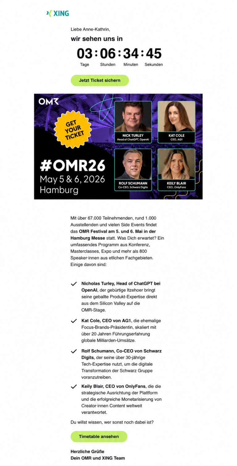 Xing Mailing zur OMR26